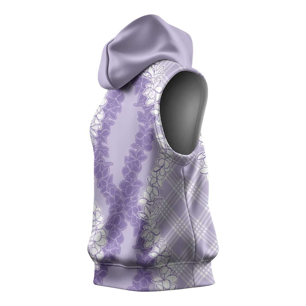 Hawaii Aloha Plumeria Lei Lavender Palaka Sleeveless Hoodie - Polynesian Pride