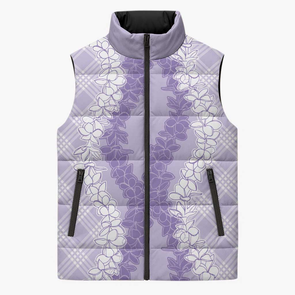 Hawaii Aloha Plumeria Lei Lavender Palaka Sleeveless Puffer Jacket - Polynesian Pride