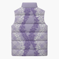 Hawaii Aloha Plumeria Lei Lavender Palaka Sleeveless Puffer Jacket - Polynesian Pride