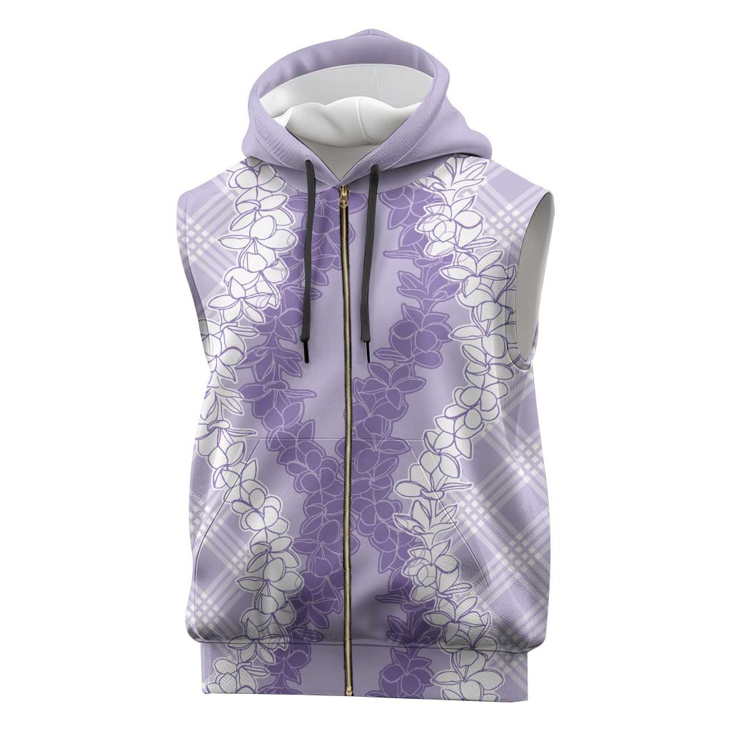 Hawaii Aloha Plumeria Lei Lavender Palaka Sleeveless Zip Hoodie - Polynesian Pride
