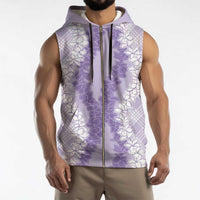 Hawaii Aloha Plumeria Lei Lavender Palaka Sleeveless Zip Hoodie - Polynesian Pride