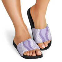 Hawaii Aloha Plumeria Lei Lavender Palaka Slide Sandals - Polynesian Pride