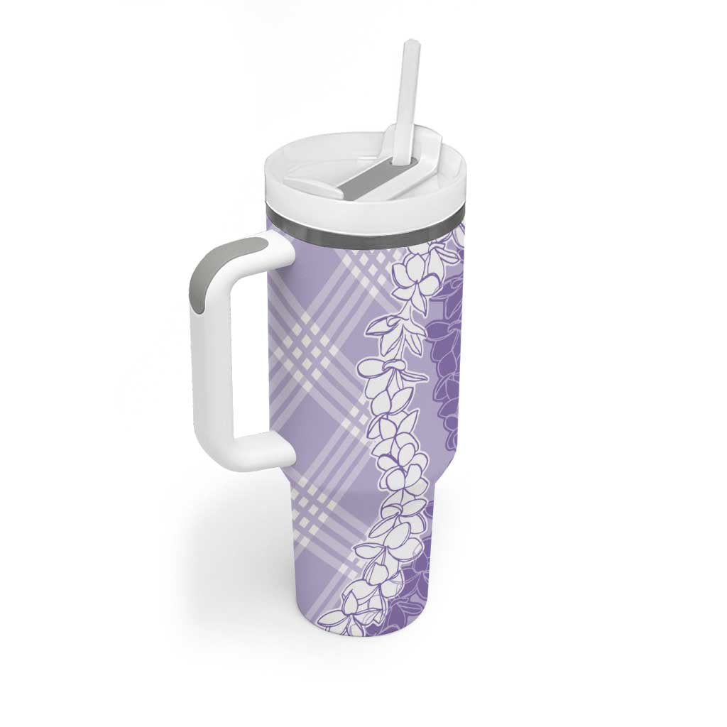 Hawaii Aloha Plumeria Lei Lavender Palaka Tumbler With Handle - Polynesian Pride