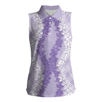 Hawaii Aloha Plumeria Lei Lavender Palaka Women Sleeveless Polo Shirt - Polynesian Pride