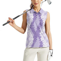 Hawaii Aloha Plumeria Lei Lavender Palaka Women Sleeveless Polo Shirt - Polynesian Pride