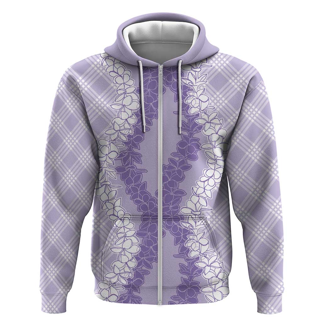 Hawaii Aloha Plumeria Lei Lavender Palaka Zip Hoodie - Polynesian Pride