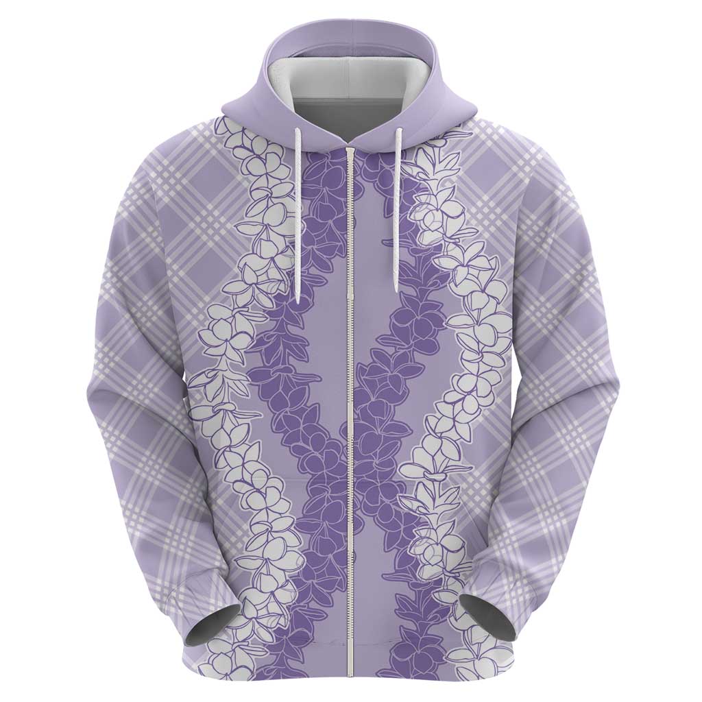 Hawaii Aloha Plumeria Lei Lavender Palaka Zip Hoodie - Polynesian Pride