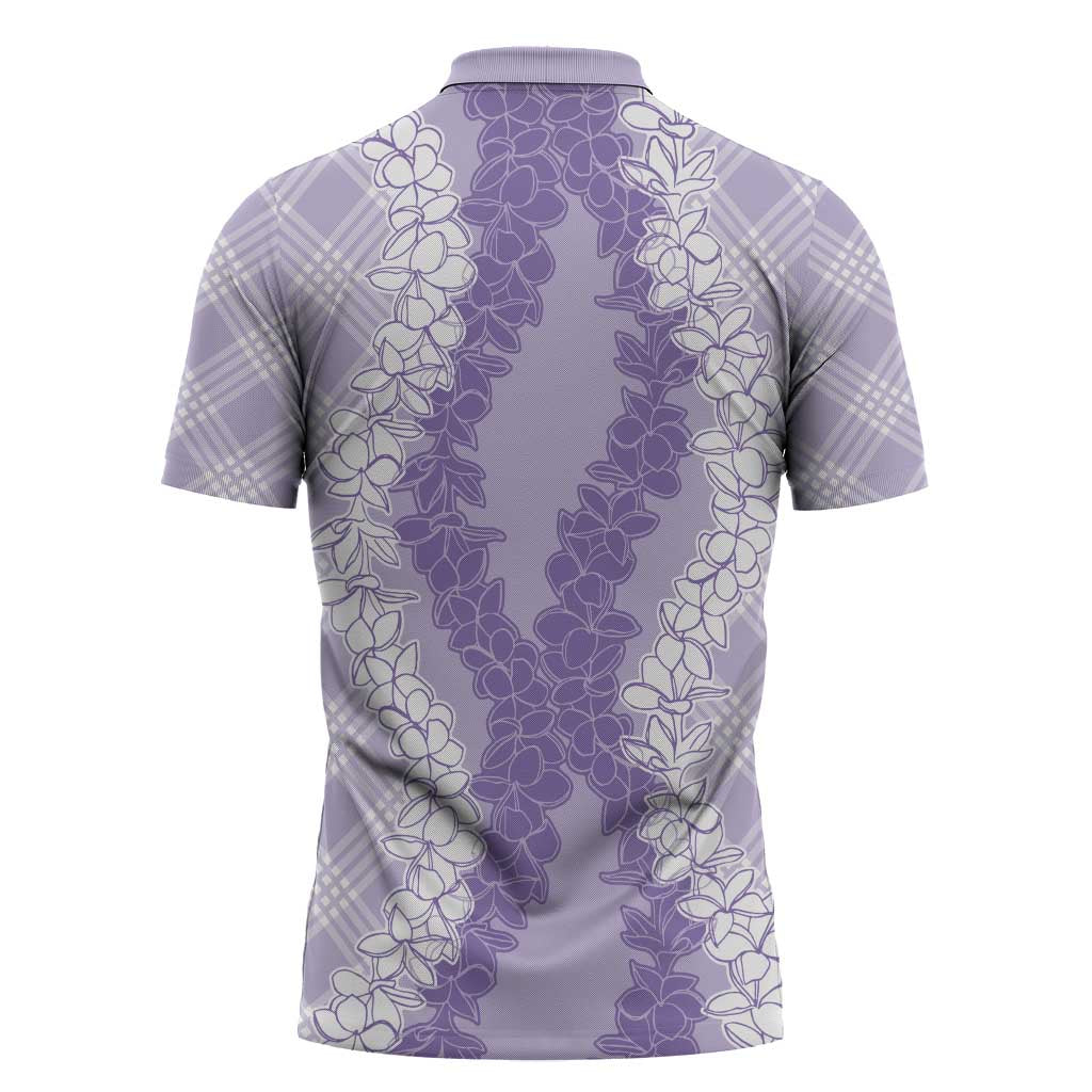 Hawaii Aloha Plumeria Lei Lavender Palaka Zipper Polo Shirt - Polynesian Pride