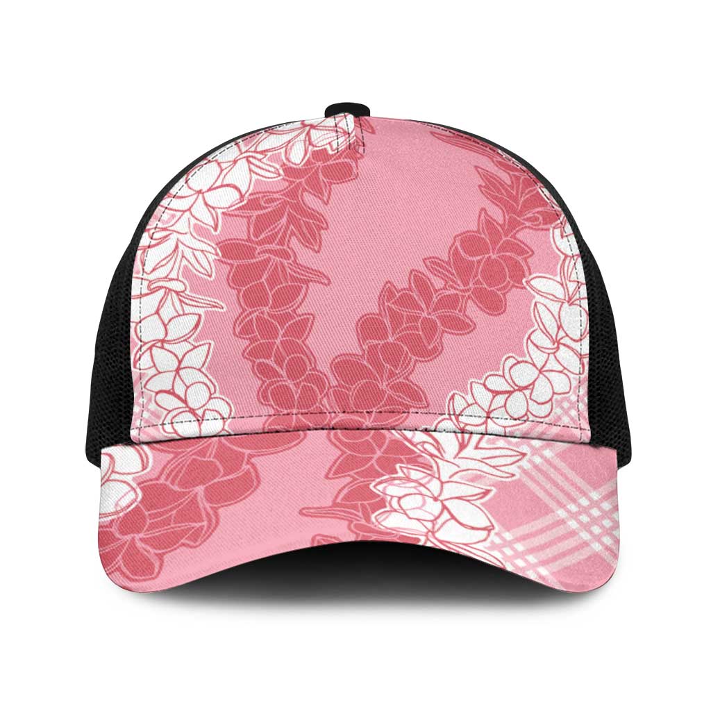 Hawaii Aloha Plumeria Lei Pink Palaka Baseball Net Cap - Polynesian Pride