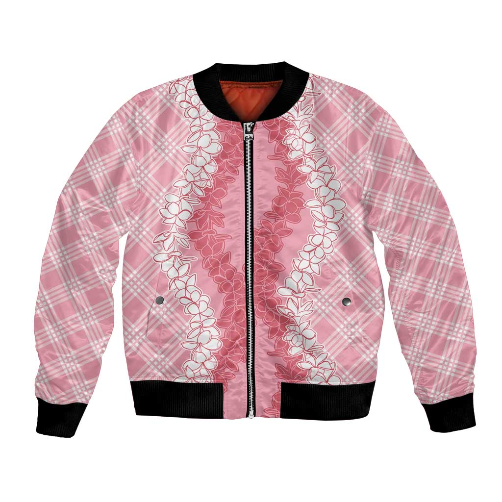Hawaii Aloha Plumeria Lei Pink Palaka Bomber Jacket - Polynesian Pride