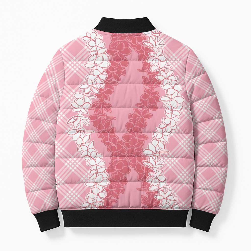 Hawaii Aloha Plumeria Lei Pink Palaka Bomber Puffer Jacket - Polynesian Pride