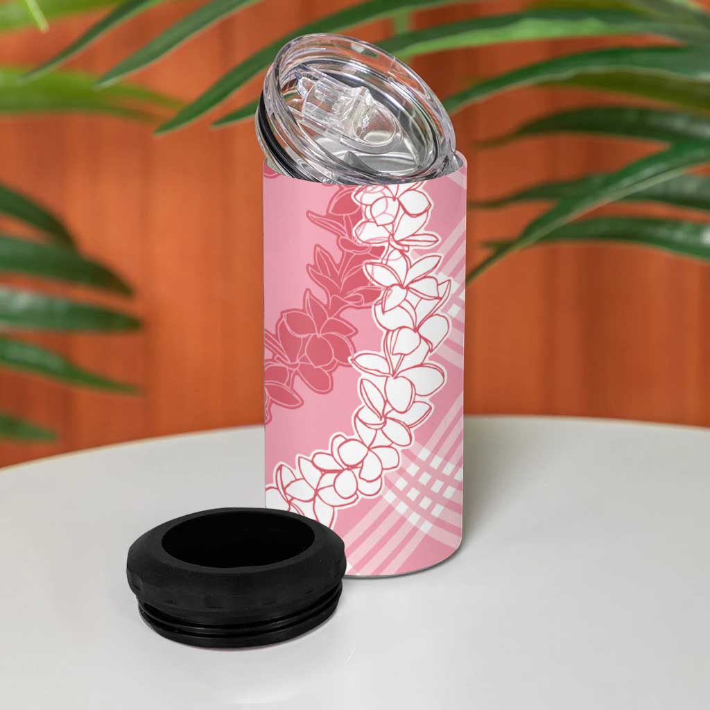 Hawaii Aloha Plumeria Lei Pink Palaka 4 in 1 Can Cooler Tumbler - Polynesian Pride