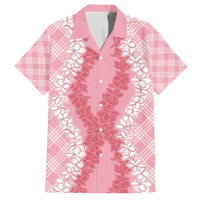 Hawaii Aloha Plumeria Lei Pink Palaka Family Matching Long Sleeve Bodycon Dress and Hawaiian Shirt - Polynesian Pride