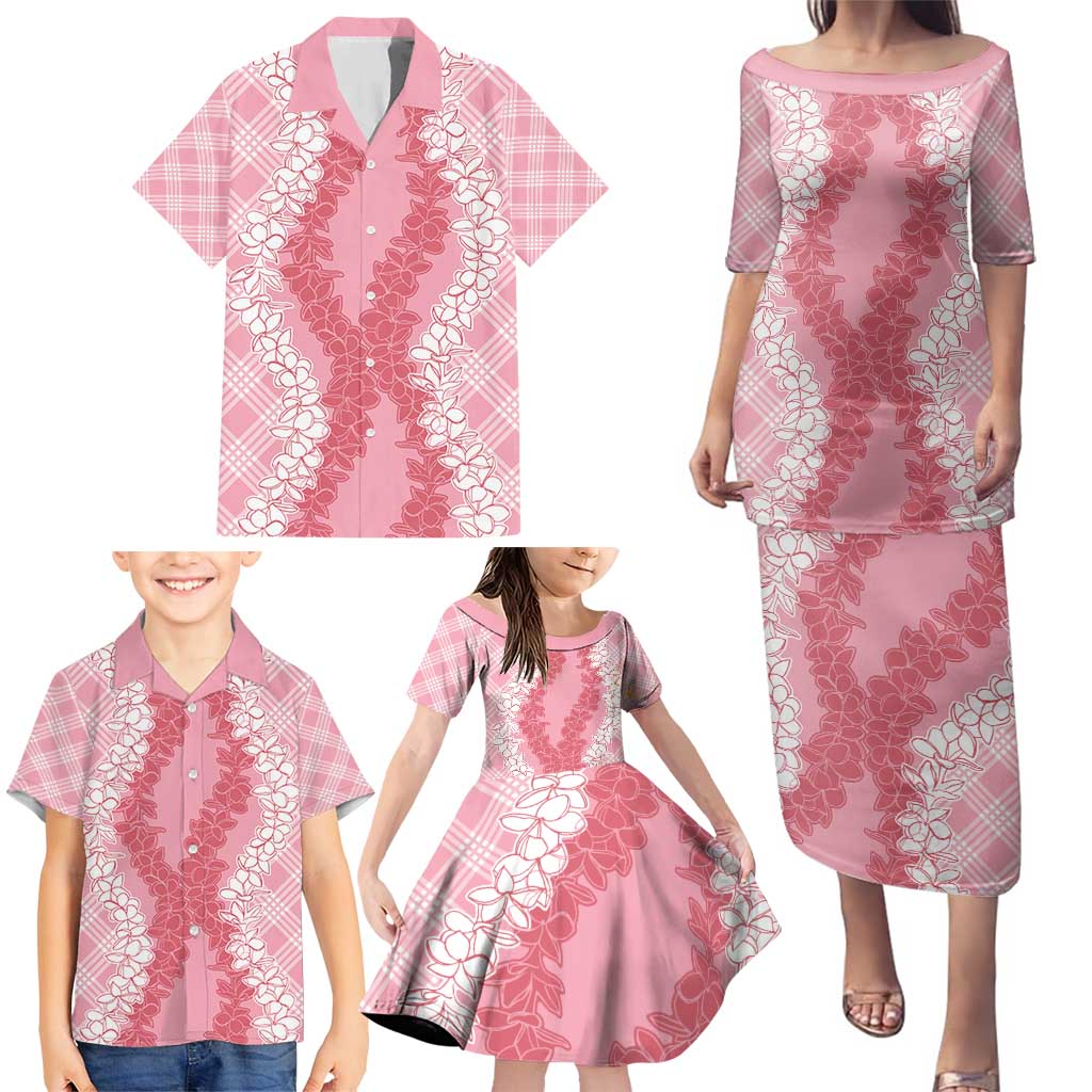 Hawaii Aloha Plumeria Lei Pink Palaka Family Matching Puletasi and Hawaiian Shirt LT7 - Polynesian Pride