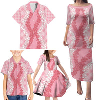 Hawaii Aloha Plumeria Lei Pink Palaka Family Matching Puletasi and Hawaiian Shirt - Polynesian Pride