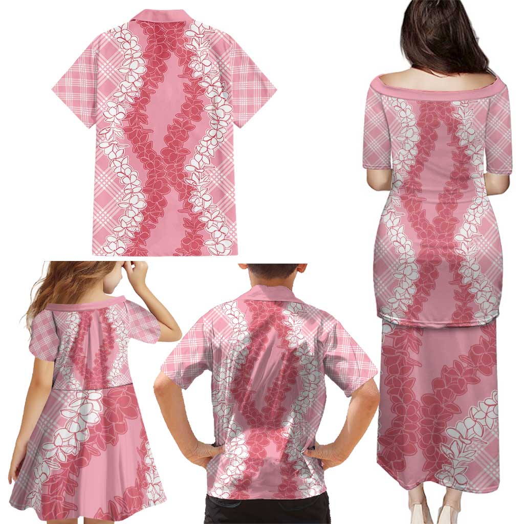 Hawaii Aloha Plumeria Lei Pink Palaka Family Matching Puletasi and Hawaiian Shirt - Polynesian Pride