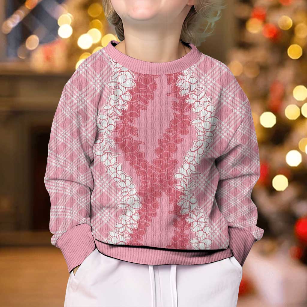 Hawaii Aloha Plumeria Lei Pink Palaka Kid Ugly Christmas Sweater - Polynesian Pride