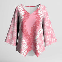 Hawaii Aloha Plumeria Lei Pink Palaka Kimono Sleeve Blouse - Polynesian Pride