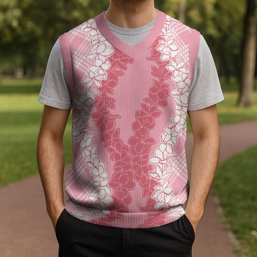 Hawaii Aloha Plumeria Lei Pink Palaka Christmas Knitted V-Neck Vest LT7 - Polynesian Pride