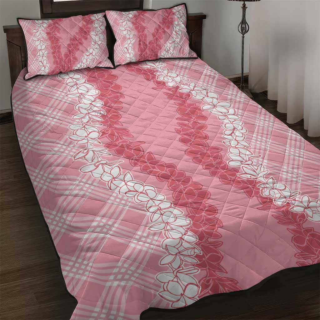 Hawaii Aloha Plumeria Lei Pink Palaka Quilt Bed Set - Polynesian Pride