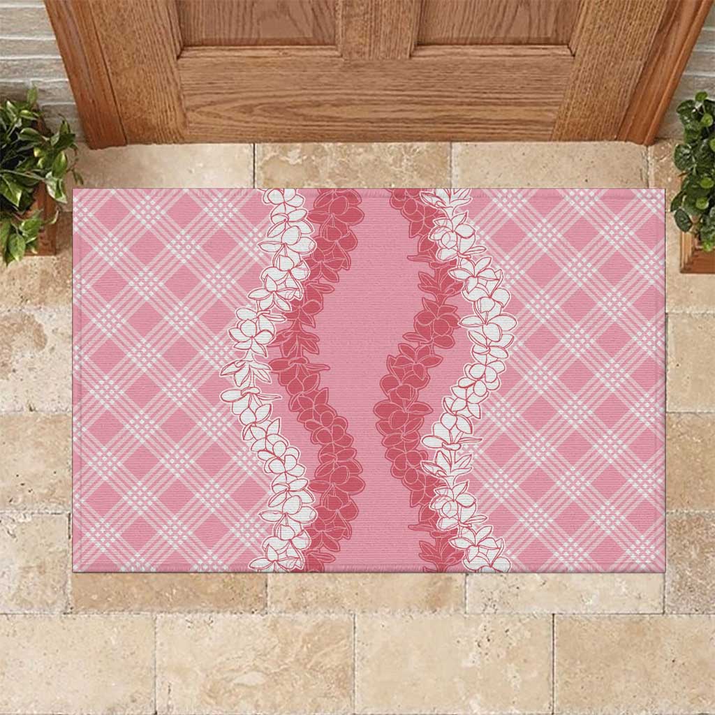 Hawaii Aloha Plumeria Lei Pink Palaka Rubber Doormat - Polynesian Pride