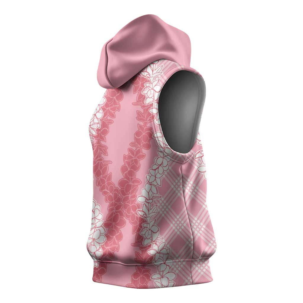 Hawaii Aloha Plumeria Lei Pink Palaka Sleeveless Hoodie - Polynesian Pride