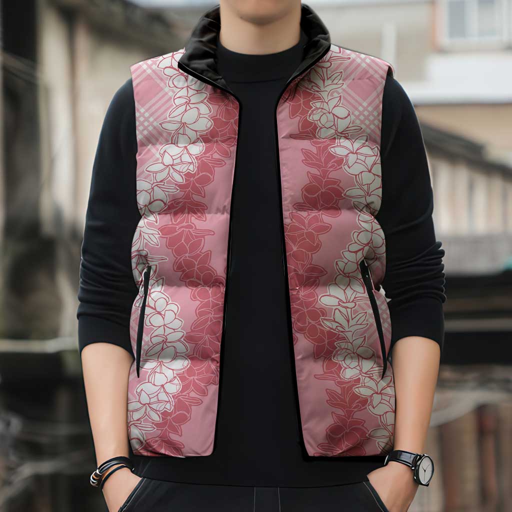 Hawaii Aloha Plumeria Lei Pink Palaka Sleeveless Puffer Jacket - Polynesian Pride