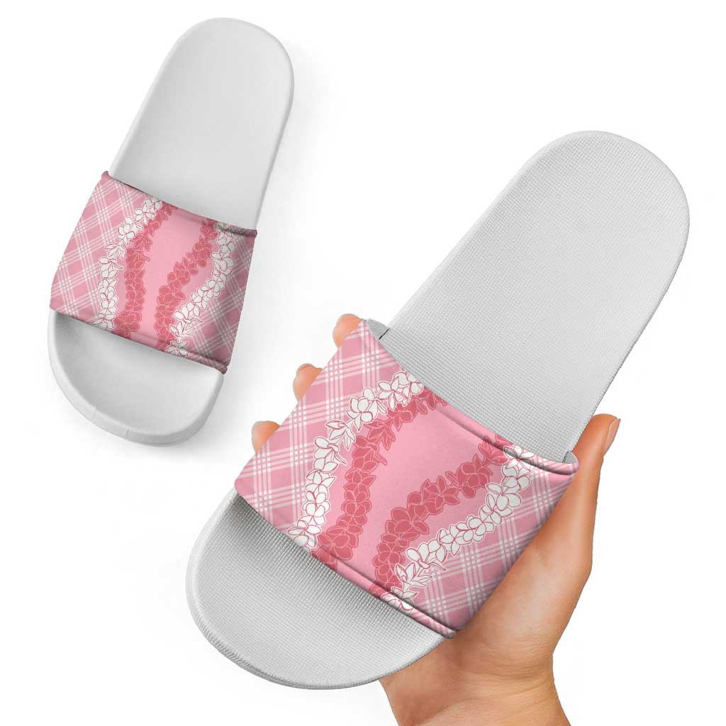 Hawaii Aloha Plumeria Lei Pink Palaka Slide Sandals - Polynesian Pride