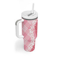Hawaii Aloha Plumeria Lei Pink Palaka Tumbler With Handle - Polynesian Pride