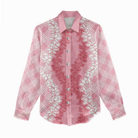 Hawaii Aloha Plumeria Lei Pink Palaka Women Casual Shirt - Polynesian Pride