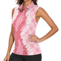 Hawaii Aloha Plumeria Lei Pink Palaka Women Sleeveless Polo Shirt - Polynesian Pride