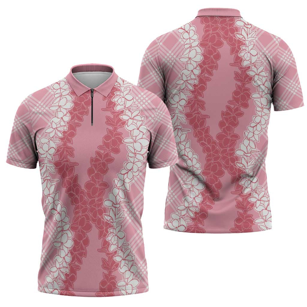 Hawaii Aloha Plumeria Lei Pink Palaka Zipper Polo Shirt - Polynesian Pride