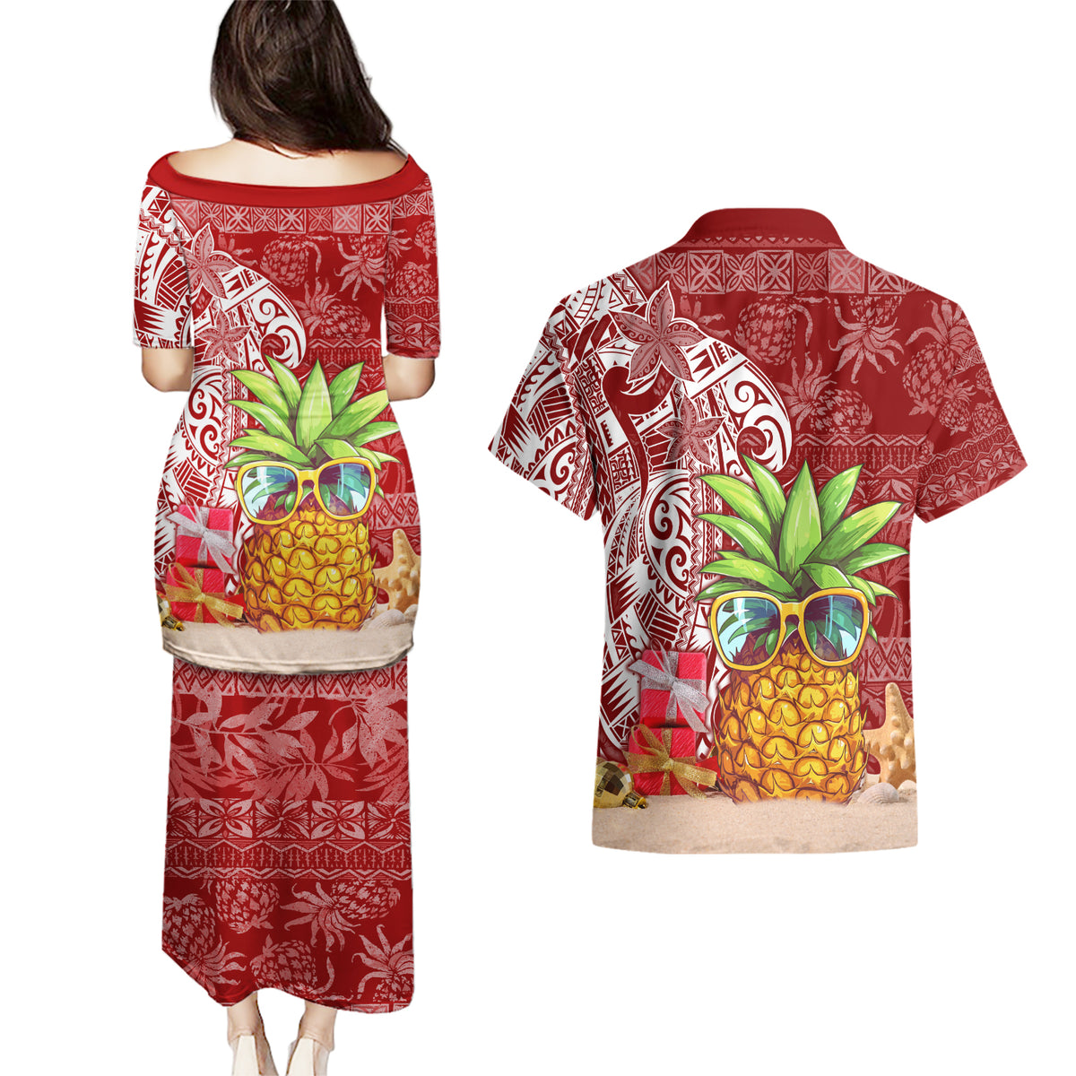 Mele Kalikimaka Hawaii Christmas Couples Matching Puletasi Dress and Hawaiian Shirt Pineapple Party LT7 - Polynesian Pride