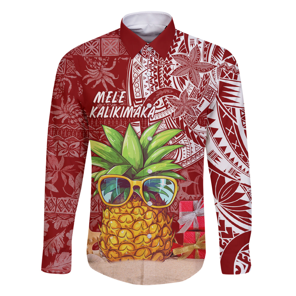 Mele Kalikimaka Hawaii Christmas Family Matching Mermaid Dress and Hawaiian Shirt Pineapple Party LT7 Dad's Shirt - Long Sleeve Red - Polynesian Pride