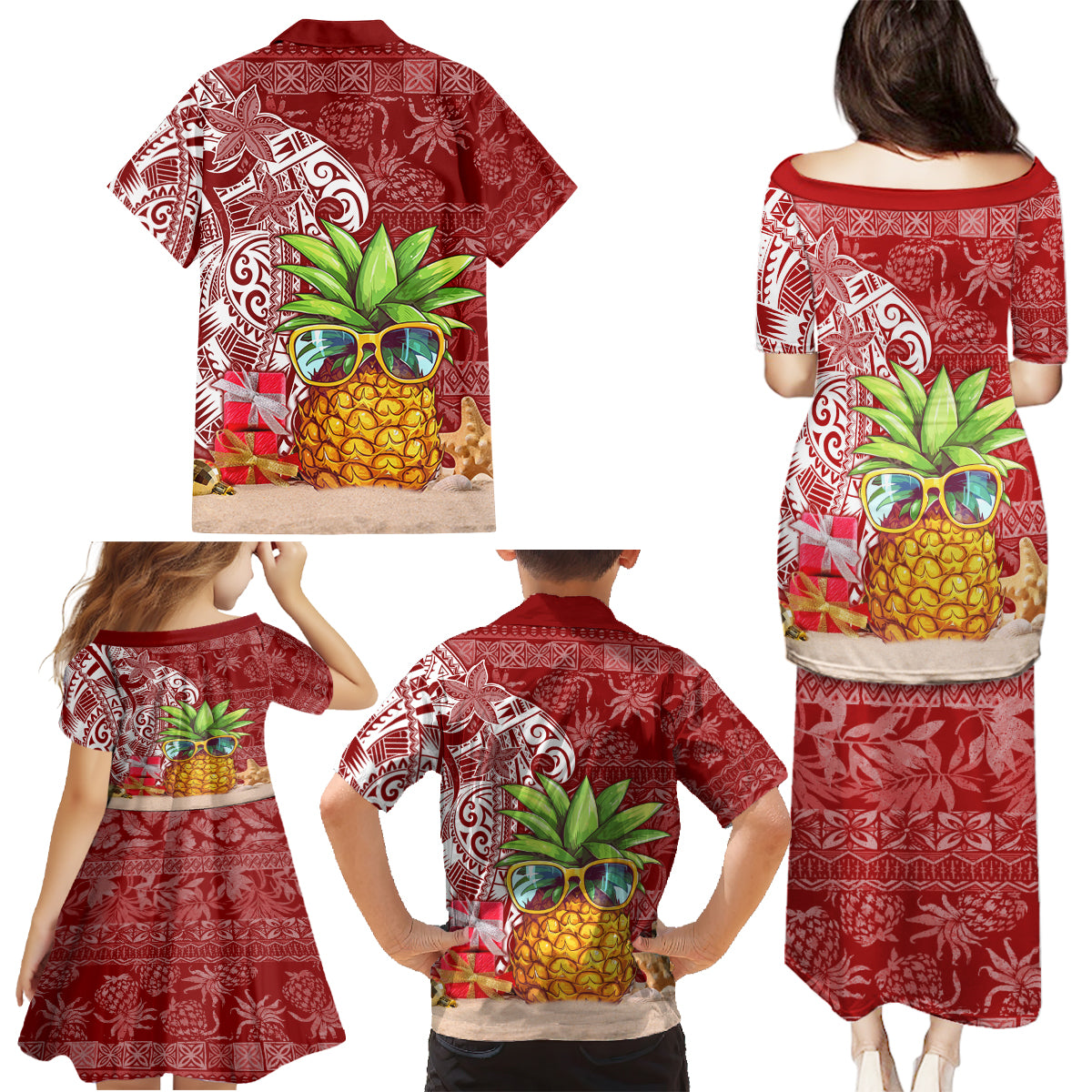 Mele Kalikimaka Hawaii Christmas Family Matching Puletasi Dress and Hawaiian Shirt Pineapple Party LT7 - Polynesian Pride