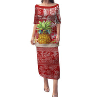 Mele Kalikimaka Hawaii Christmas Family Matching Puletasi Dress and Hawaiian Shirt Pineapple Party LT7 Mom's Dress Red - Polynesian Pride