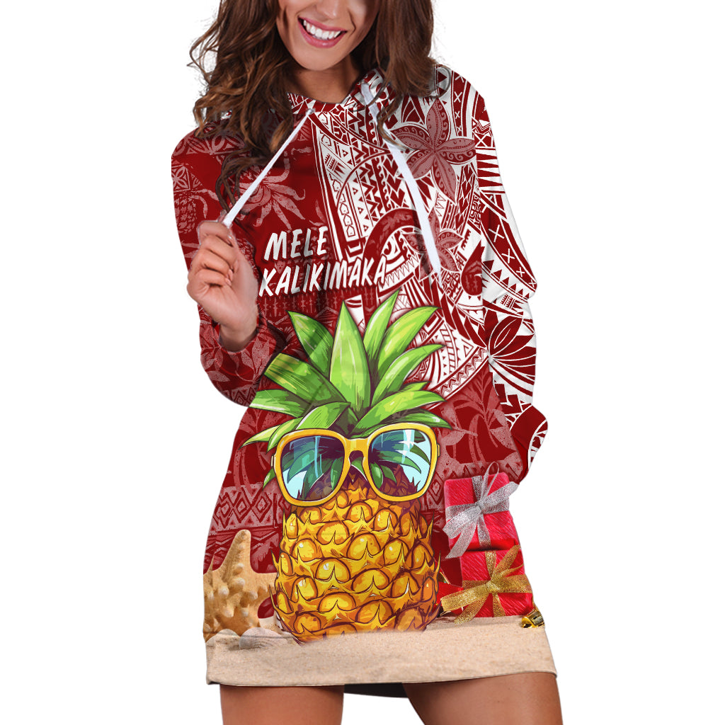 Mele Kalikimaka Hawaii Christmas Hoodie Dress Pineapple Party LT7 Red - Polynesian Pride