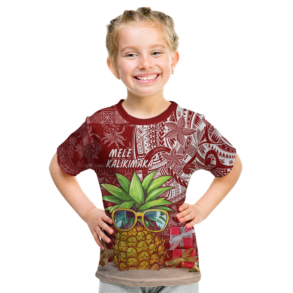 Mele Kalikimaka Hawaii Christmas Kid T Shirt Pineapple Party LT7 Red - Polynesian Pride