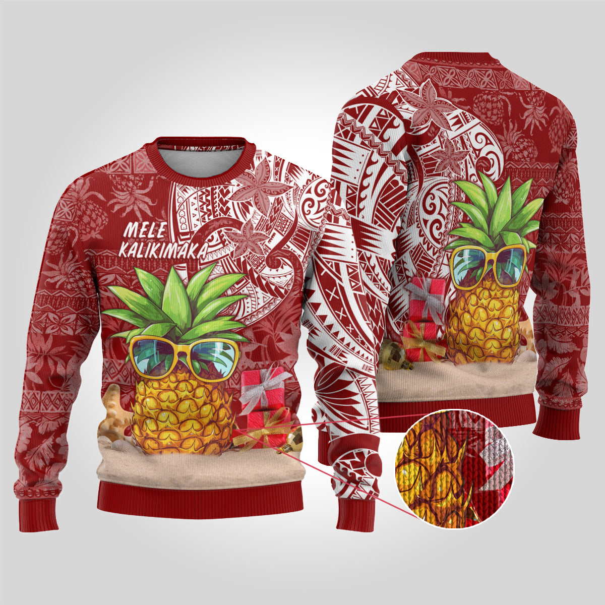 Mele Kalikimaka Hawaii Christmas Ugly Christmas Sweater Pineapple Party LT7 Red - Polynesian Pride