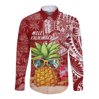Mele Kalikimaka Hawaii Christmas Long Sleeve Button Shirt Pineapple Party LT7 Unisex Red - Polynesian Pride