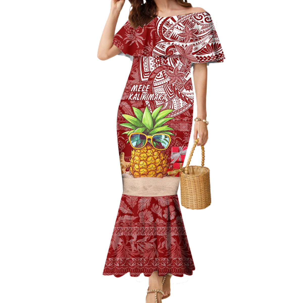 Mele Kalikimaka Hawaii Christmas Mermaid Dress Pineapple Party LT7 Women Red - Polynesian Pride