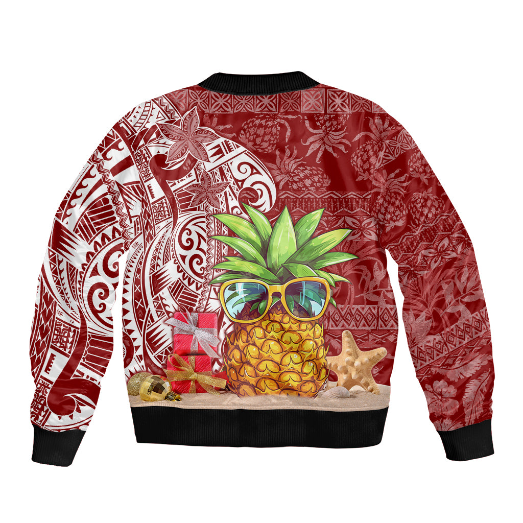 Mele Kalikimaka Hawaii Christmas Sleeve Zip Bomber Jacket Pineapple Party LT7 - Polynesian Pride
