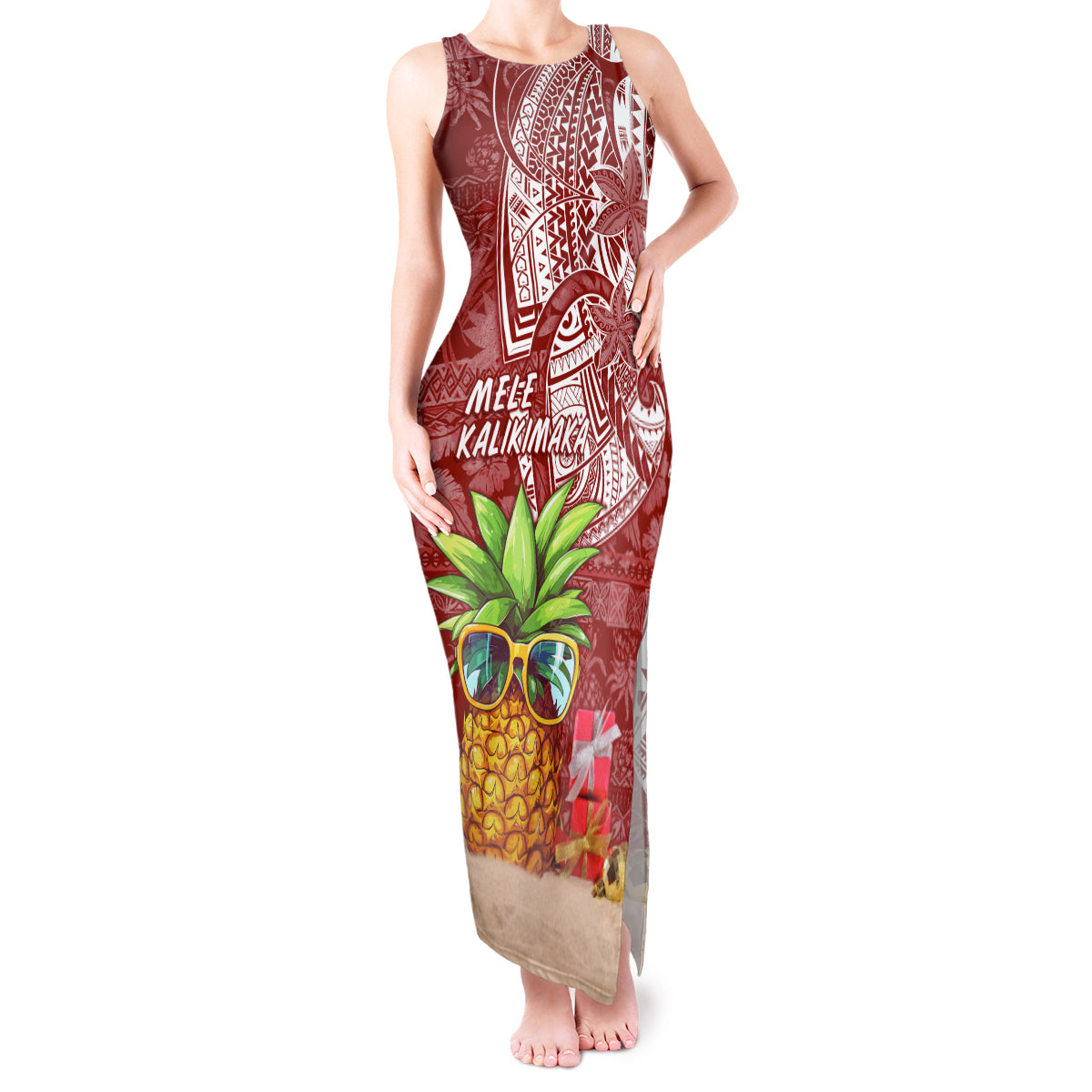 Mele Kalikimaka Hawaii Christmas Tank Maxi Dress Pineapple Party LT7 Women Red - Polynesian Pride