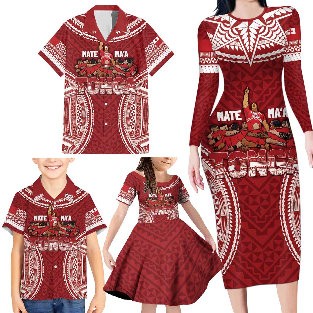 Personalized Mate Maa Tonga Rugby Family Matching Long Sleeve Bodycon Dress and Hawaiian Shirt Ofa Atu Tonga