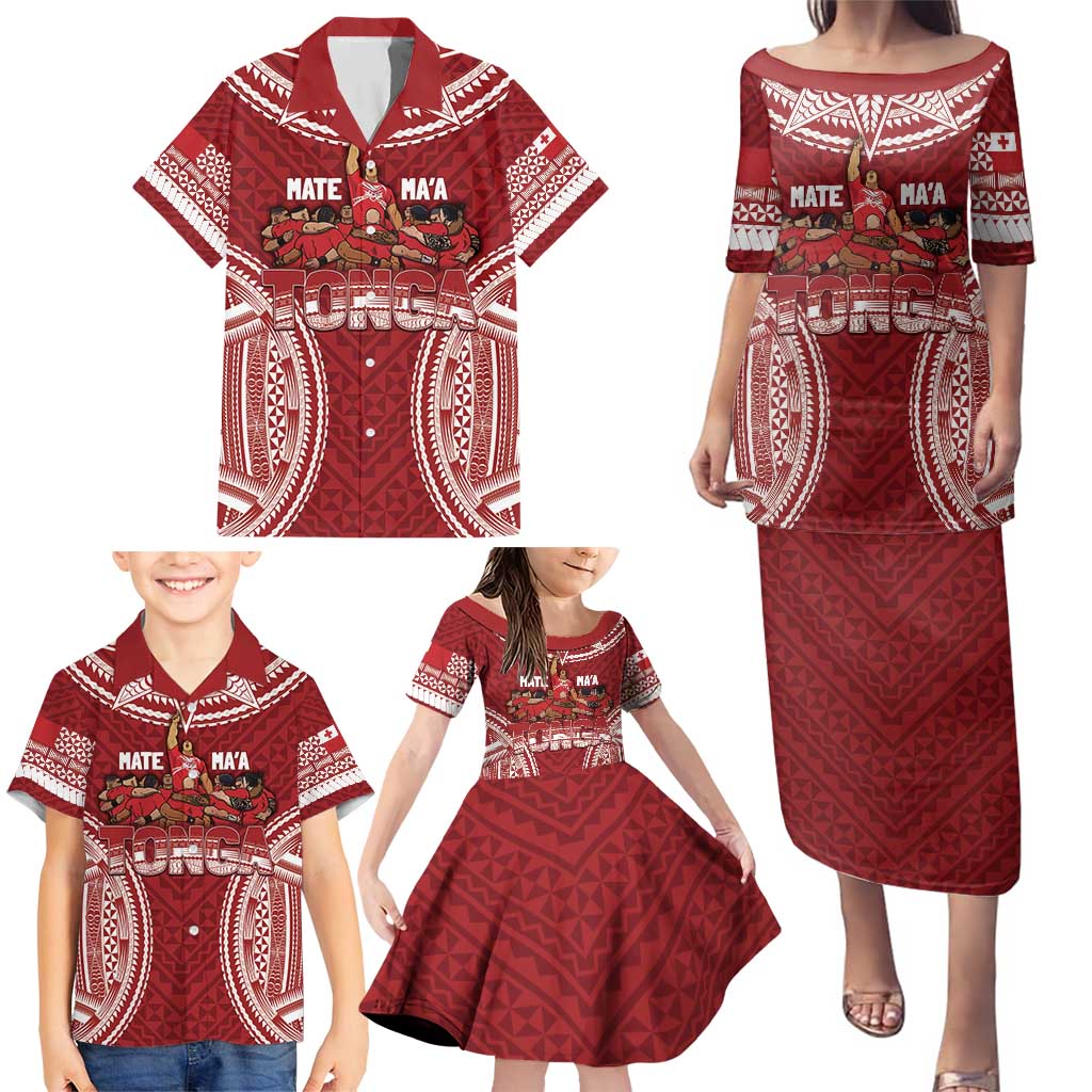 Personalized Mate Maa Tonga Rugby Family Matching Puletasi and Hawaiian Shirt Ofa Atu Tonga