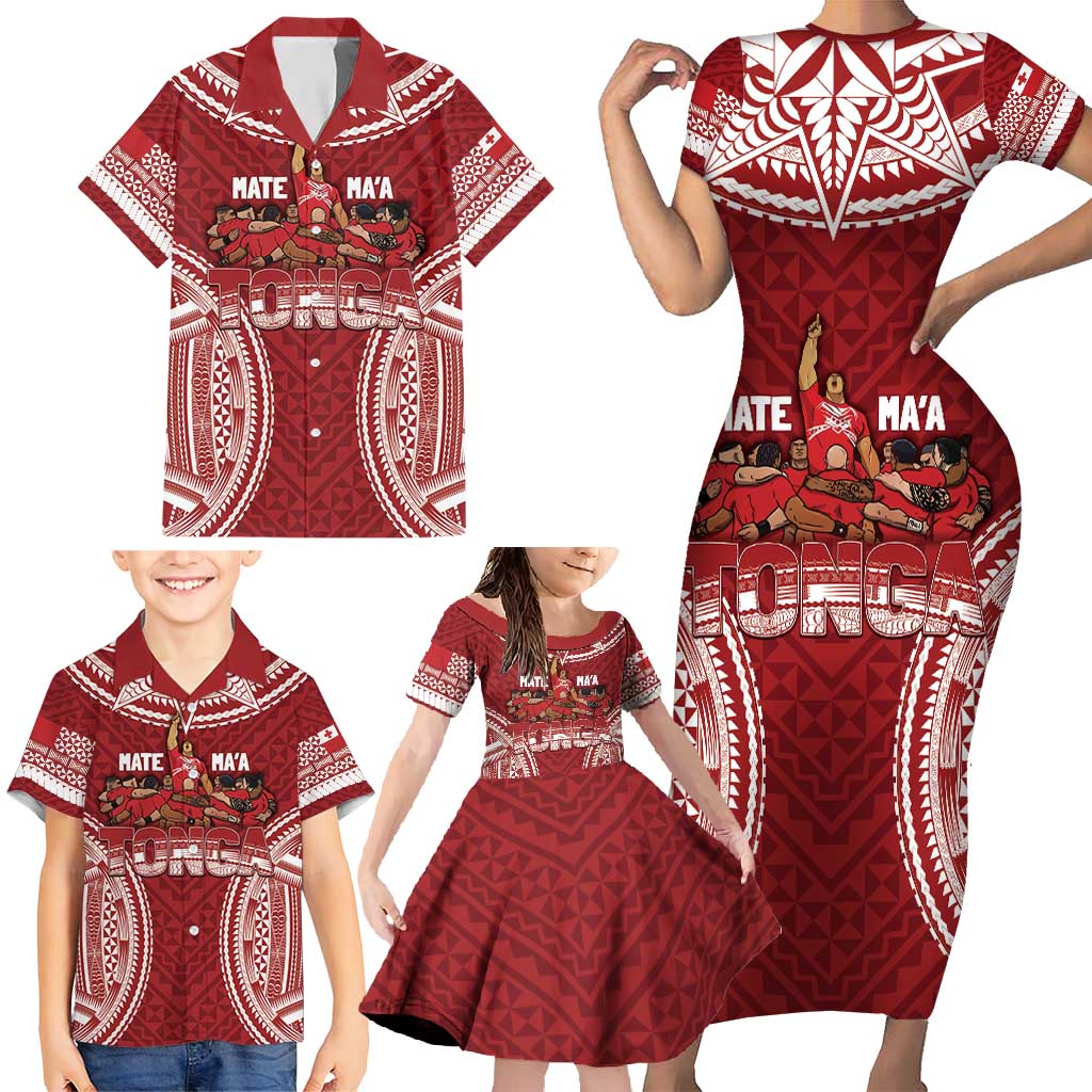 Personalized Mate Maa Tonga Rugby Family Matching Short Sleeve Bodycon Dress and Hawaiian Shirt Ofa Atu Tonga