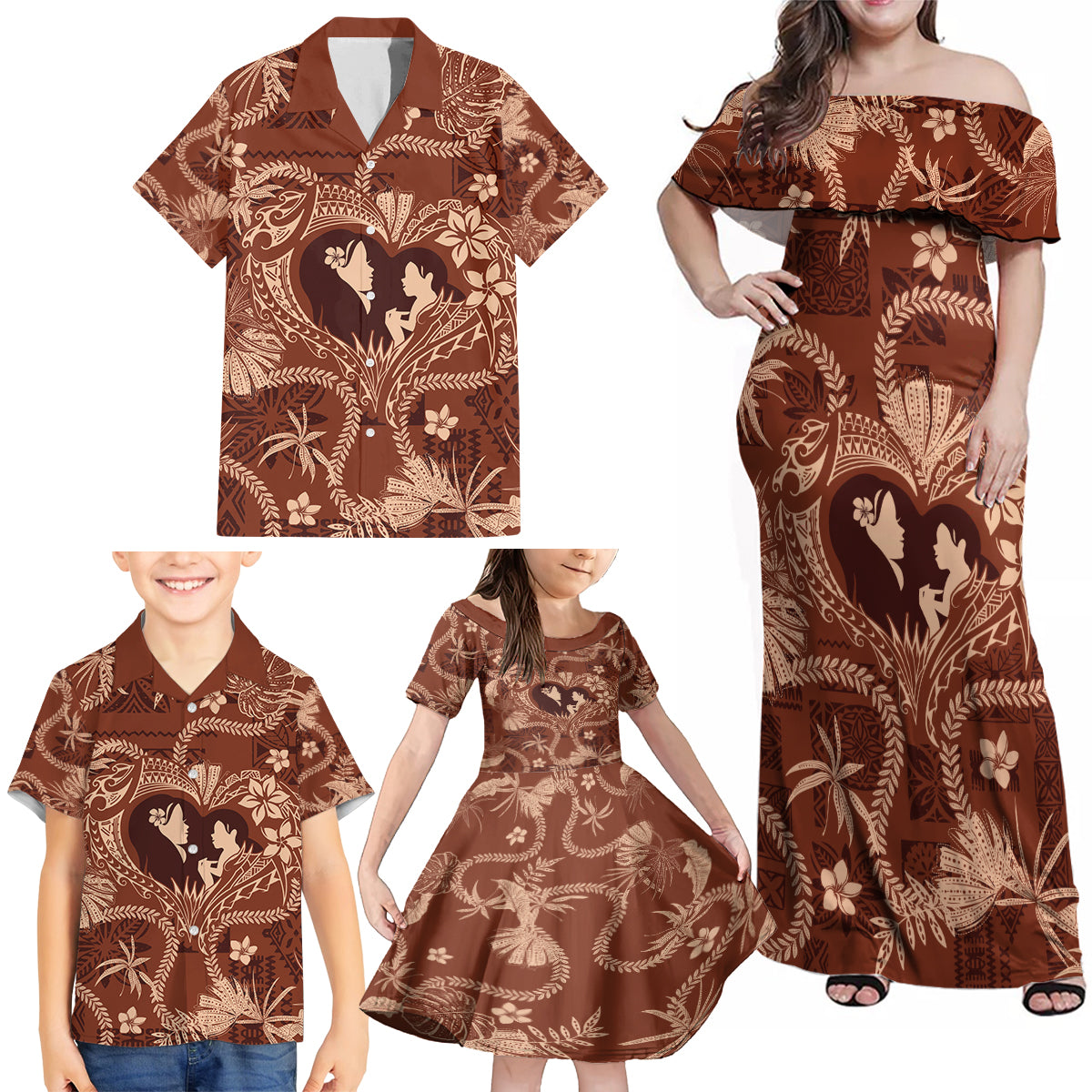 Hawaii Plumeria Family Matching Off Shoulder Maxi Dress and Hawaiian Shirt Hau'oli la Makuahine Sunburned LT7 - Polynesian Pride