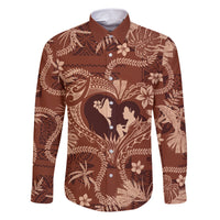 Hawaii Plumeria Family Matching Short Sleeve Bodycon Dress and Hawaiian Shirt Hau'oli la Makuahine Sunburned LT7 Dad's Shirt - Long Sleeve Brown - Polynesian Pride