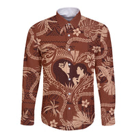 Hawaii Plumeria Long Sleeve Button Shirt Hau'oli la Makuahine Sunburned LT7 Unisex Brown - Polynesian Pride