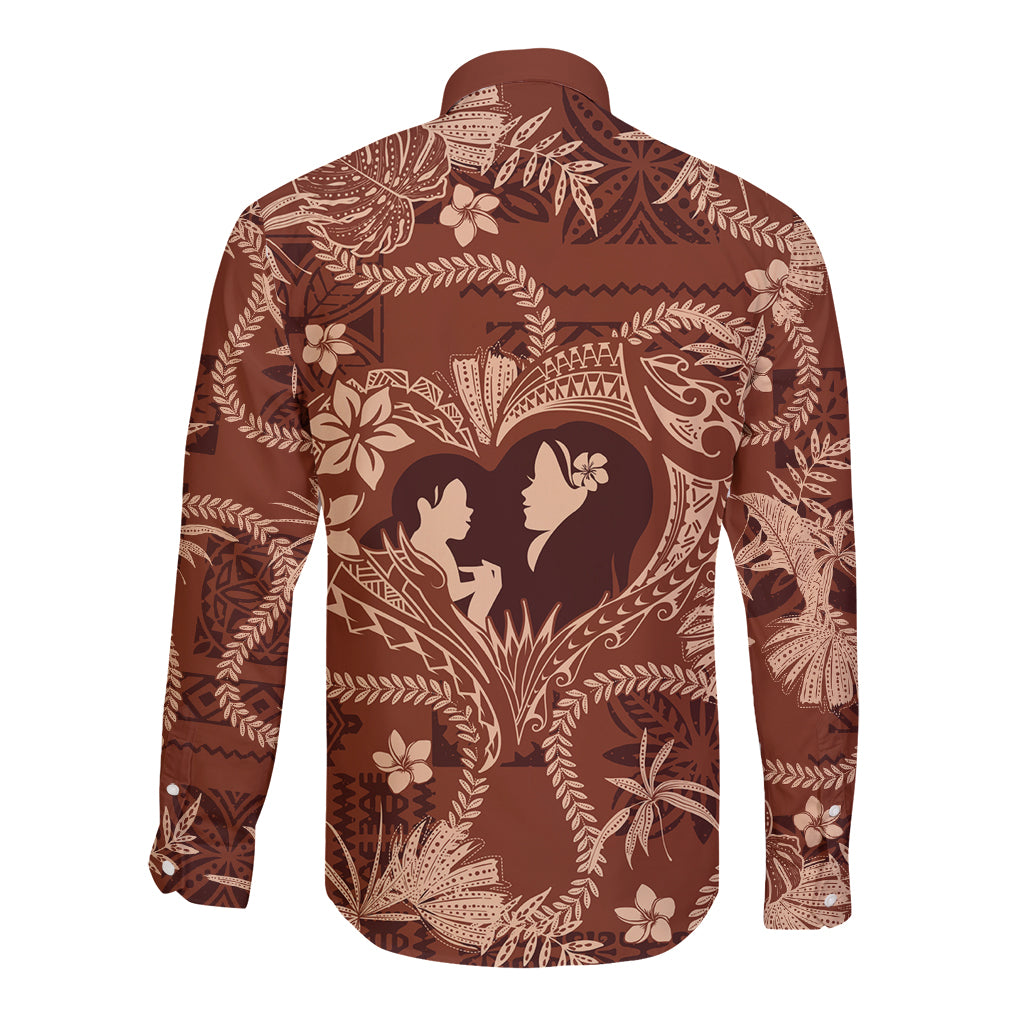 Hawaii Plumeria Long Sleeve Button Shirt Hau'oli la Makuahine Sunburned LT7 - Polynesian Pride